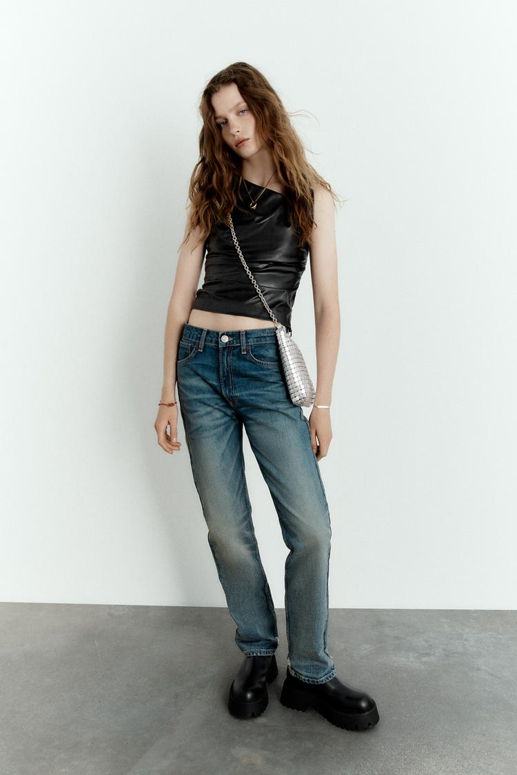 FAUX LEATHER DRAPED TOP Black ZARA Ireland